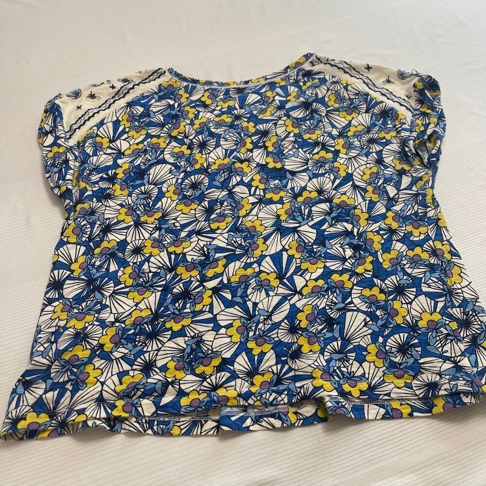 Mantaray Blue White Yellow Floral Cotton Top Blouse Plus Size 20